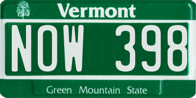 VT license plate NOW398