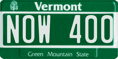 VT license plate NOW400