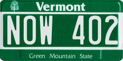 VT license plate NOW402
