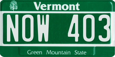 VT license plate NOW403