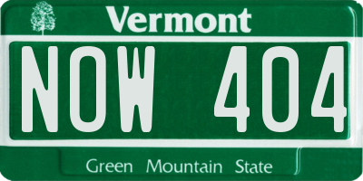 VT license plate NOW404