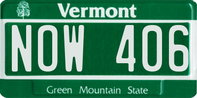 VT license plate NOW406