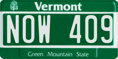 VT license plate NOW409