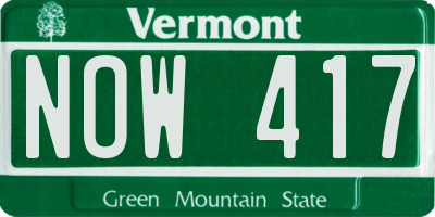 VT license plate NOW417