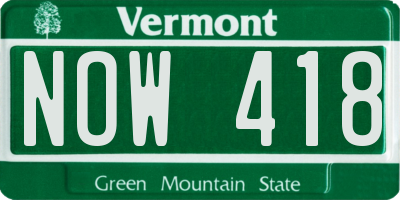 VT license plate NOW418