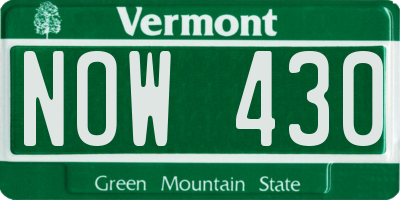 VT license plate NOW430