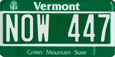 VT license plate NOW447