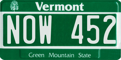 VT license plate NOW452