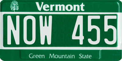 VT license plate NOW455