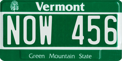 VT license plate NOW456