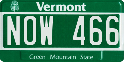 VT license plate NOW466