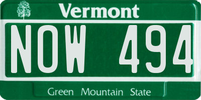 VT license plate NOW494