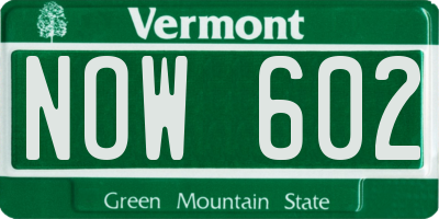 VT license plate NOW602