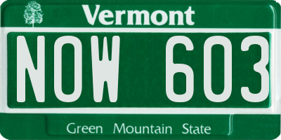 VT license plate NOW603