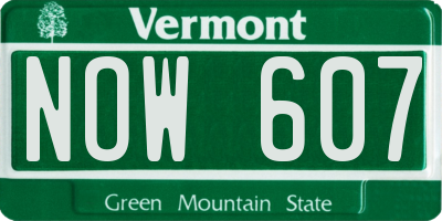 VT license plate NOW607