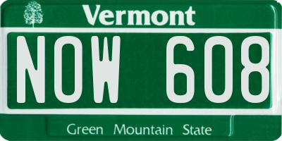 VT license plate NOW608