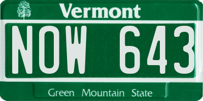VT license plate NOW643