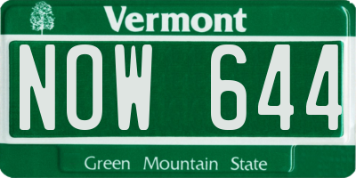 VT license plate NOW644