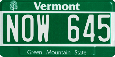 VT license plate NOW645