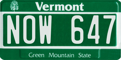 VT license plate NOW647