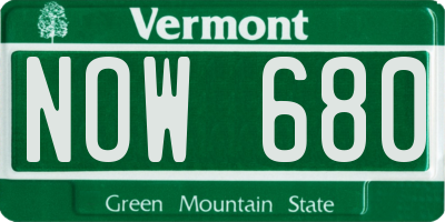 VT license plate NOW680