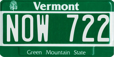 VT license plate NOW722