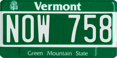 VT license plate NOW758