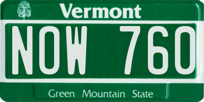 VT license plate NOW760