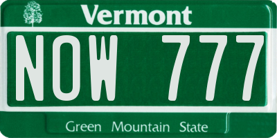 VT license plate NOW777