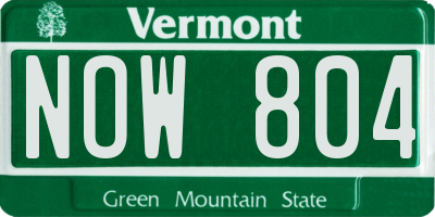 VT license plate NOW804