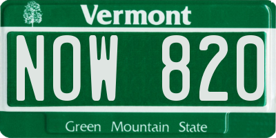 VT license plate NOW820