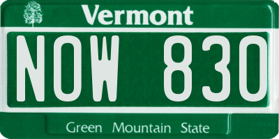 VT license plate NOW830