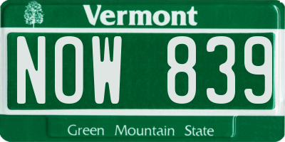 VT license plate NOW839