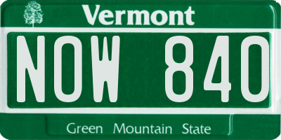 VT license plate NOW840