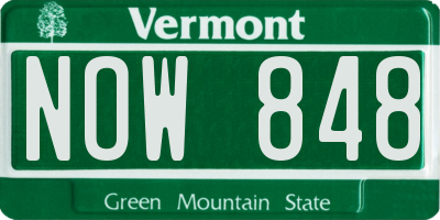 VT license plate NOW848