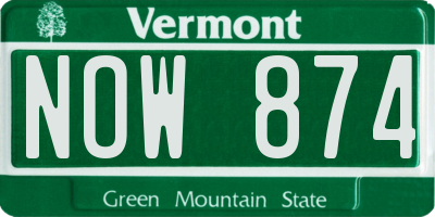 VT license plate NOW874