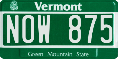 VT license plate NOW875