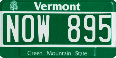 VT license plate NOW895