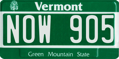 VT license plate NOW905