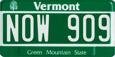 VT license plate NOW909