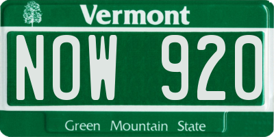 VT license plate NOW920