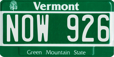 VT license plate NOW926