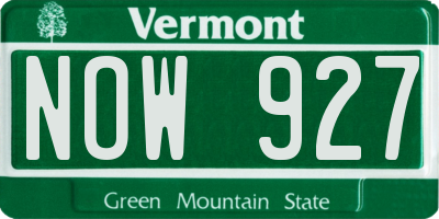 VT license plate NOW927