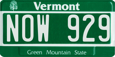 VT license plate NOW929