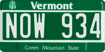 VT license plate NOW934