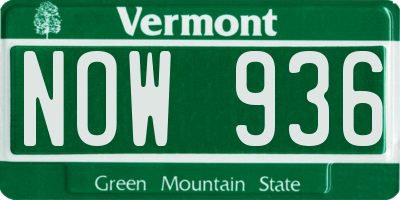 VT license plate NOW936