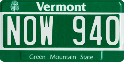 VT license plate NOW940