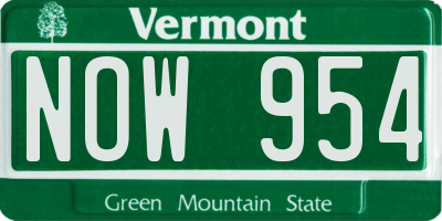 VT license plate NOW954