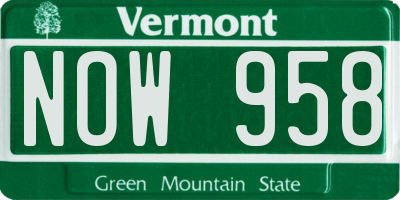 VT license plate NOW958