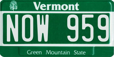 VT license plate NOW959